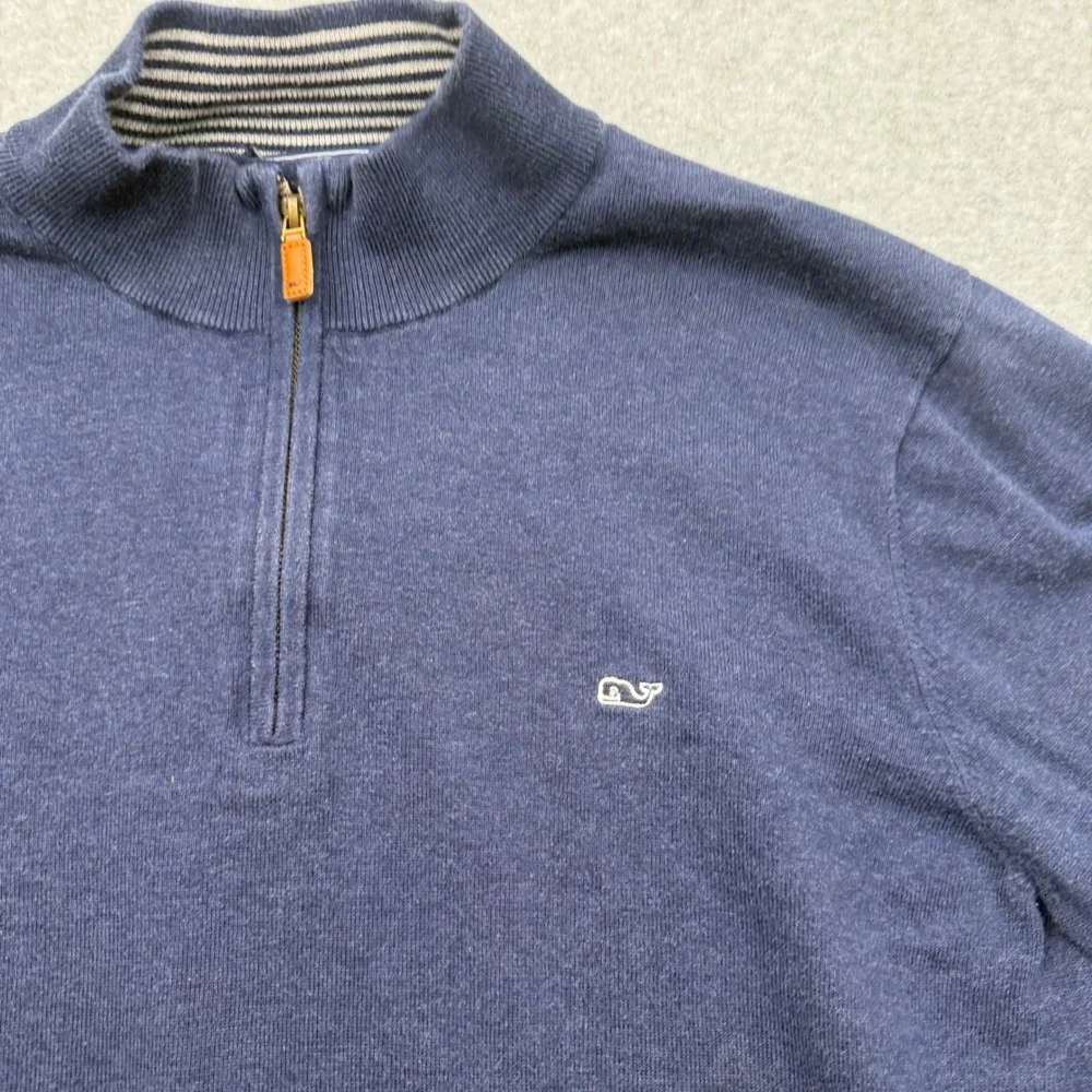 Vineyard Vines Sweater Mens XXL Preppy Blue Quarter Zip Whale Logo 1E0227